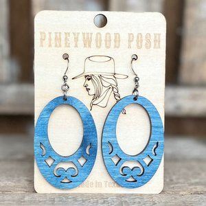 Western boho wood earrings blue